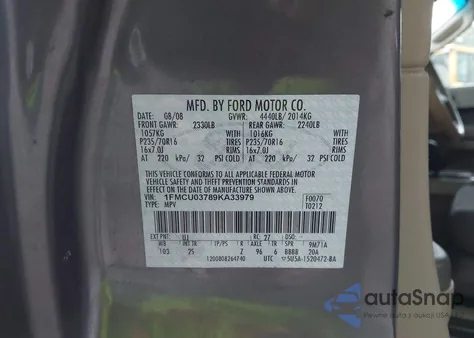 2009 Ford Escape Xlt z USA, uszkodzony, nr VIN 1FMCU03789KA33979